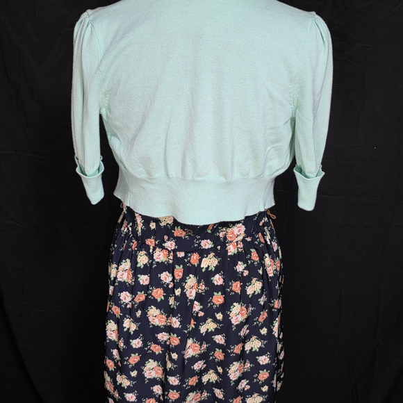 Floral Spring Dress with Mint Cardigan (Size: M) - Picture 7 of 13